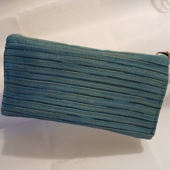 New Clutch Wristlet Wallet Teal Blue Gold Coin Purse Zippy Envelope Pouch - Picture 4 of 7